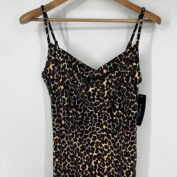 BEBE Maxi Dress Womens Size M Cowl Neck Spaghetti Strap Slit Cheetah NWT Leopard - Picture 4 of 16